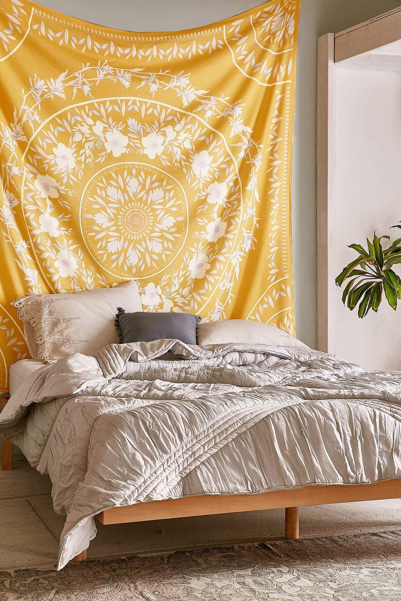 Simpkeely Sketched Floral Medallion Yellow Tapestry, Bohemian Mandala Wall Hanging Tapestries, Indian Art Print Mural for Bedroom Living Room Dorm Home DÃ©cor 59.1 x 80 Inches (Yellow) - Image 2